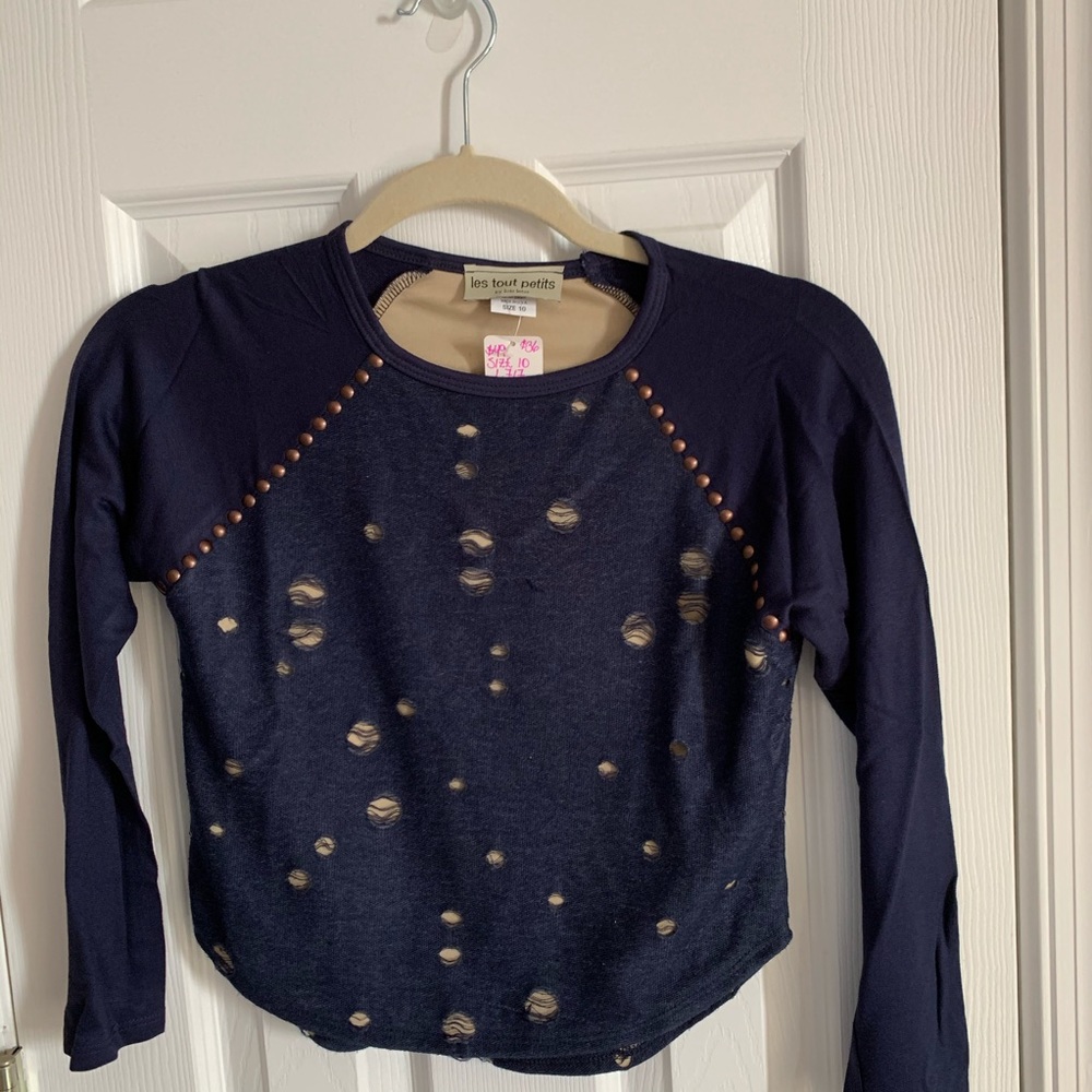 Designer girls trendy top. Navy Grommet Pepper Top